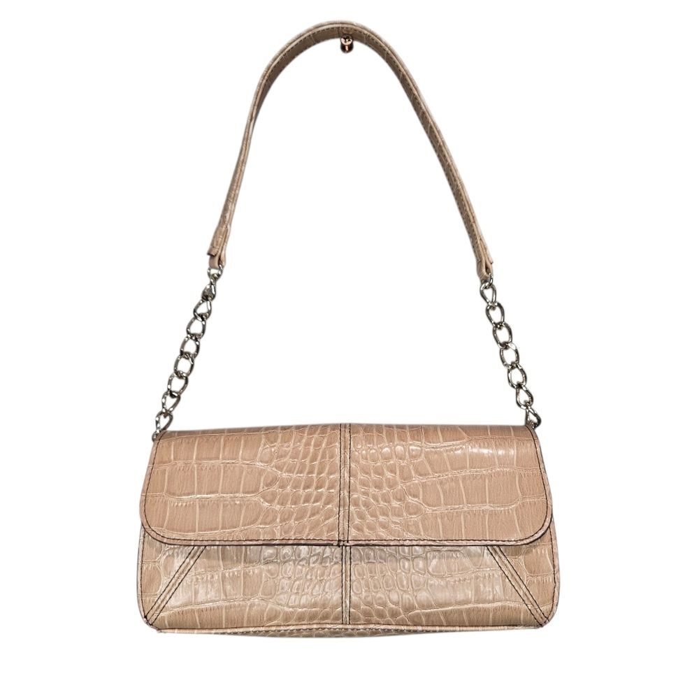Liz Claiborne Beige Croc-Embossed Shoulder Bag Vintage